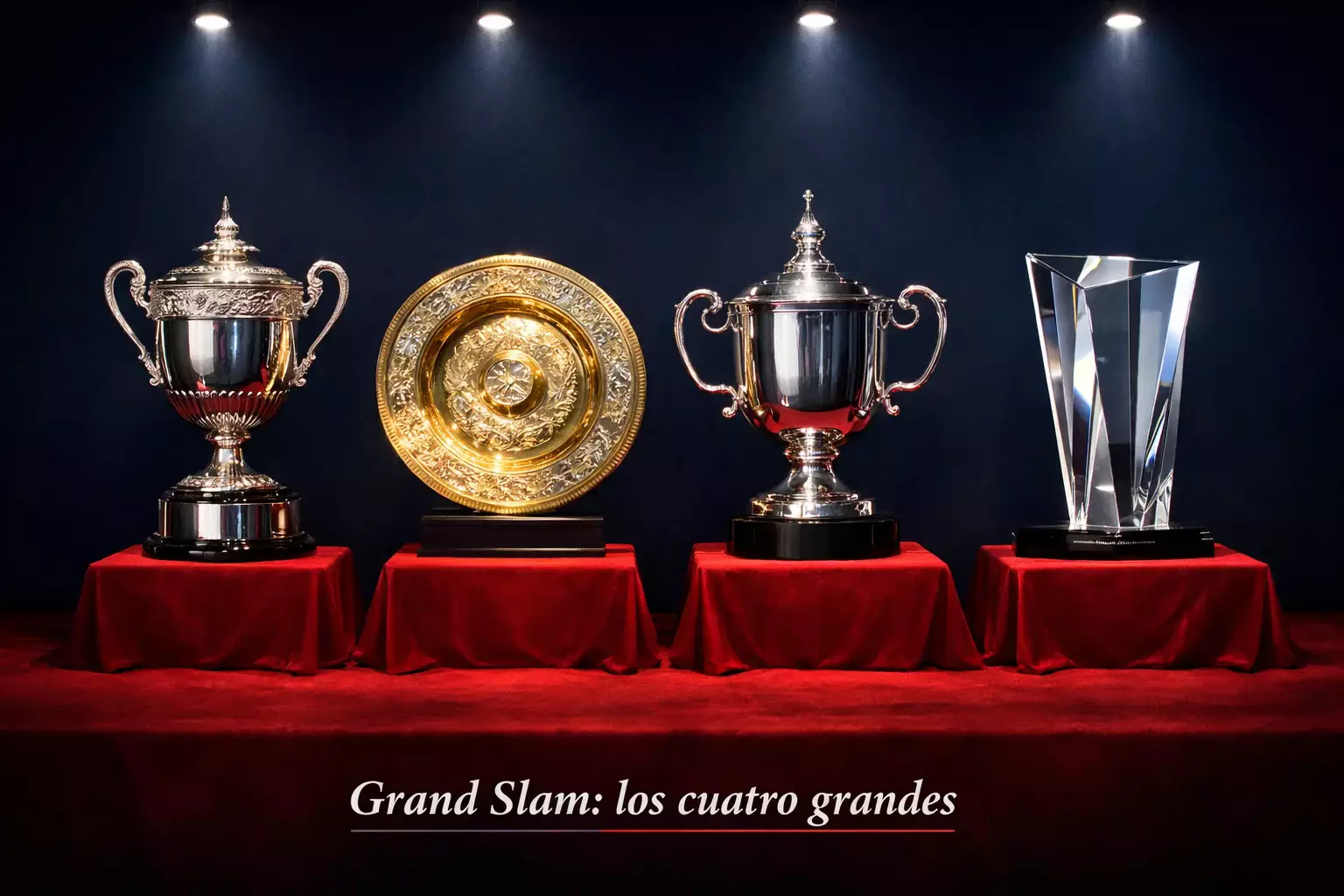 Trofeos de los cuatro torneos Grand Slam de tenis expuestos