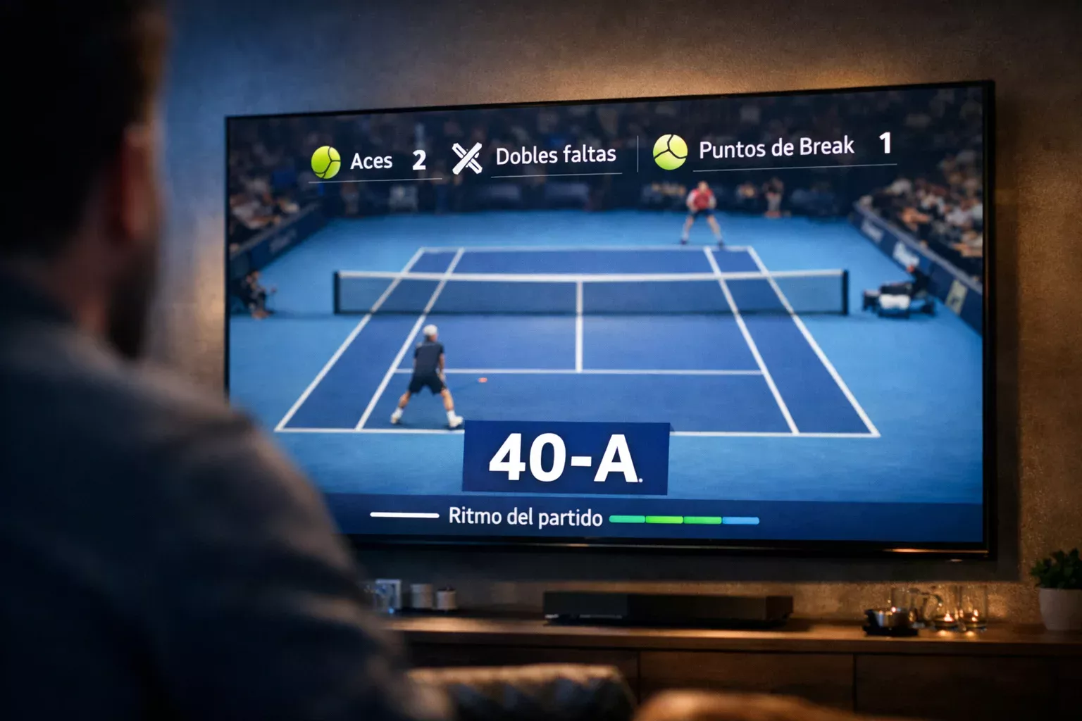 Pantalla mostrando cuotas de apuestas en vivo durante partido de tenis