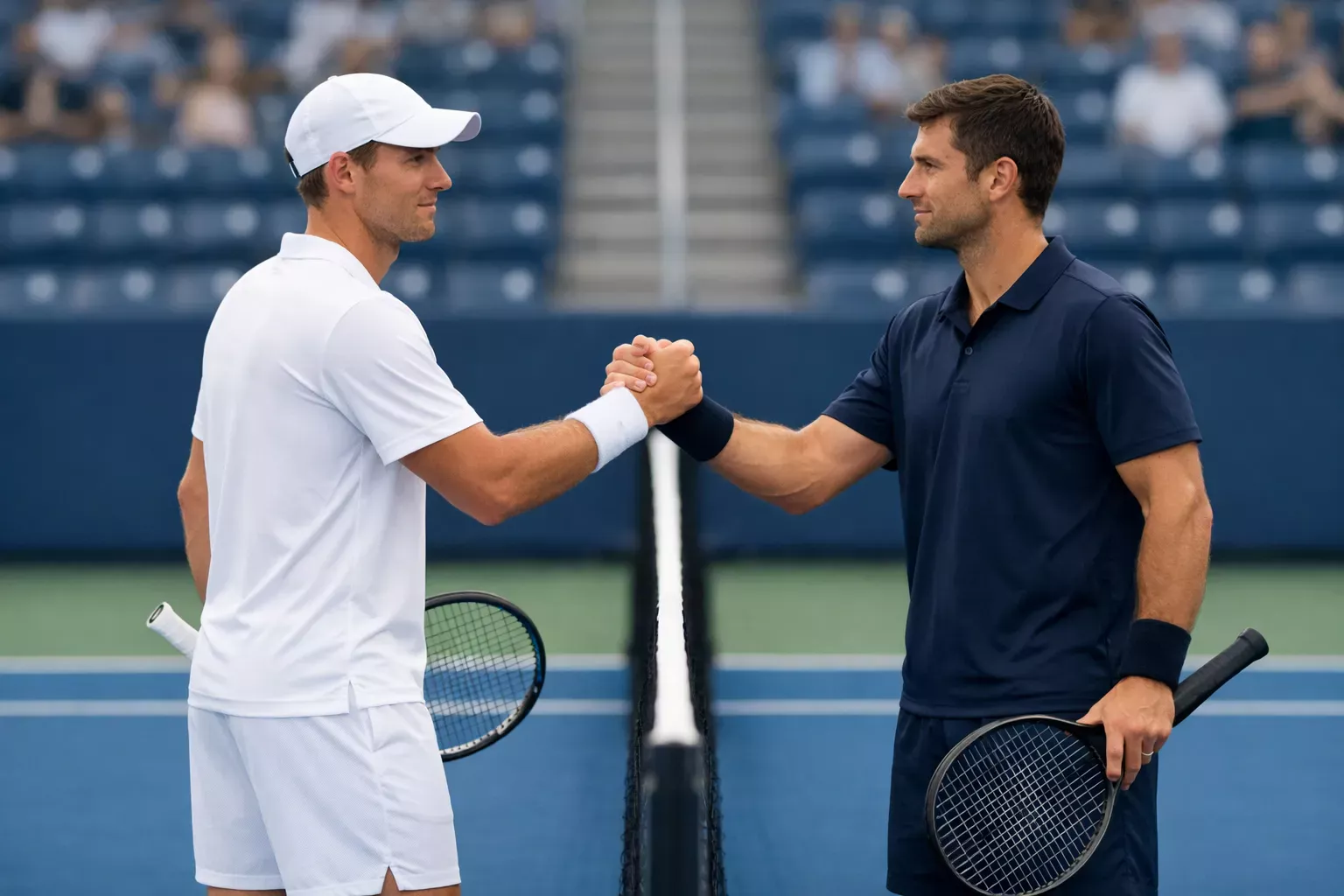 Dos tenistas saludándose en la red antes del partido