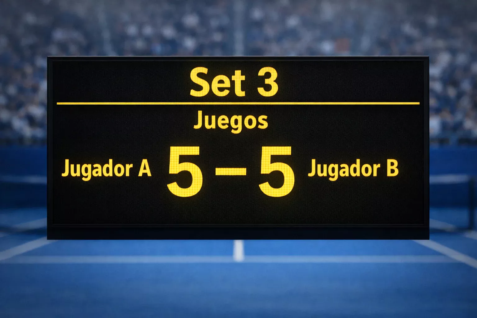 Marcador de tenis mostrando resultado ajustado en tercer set