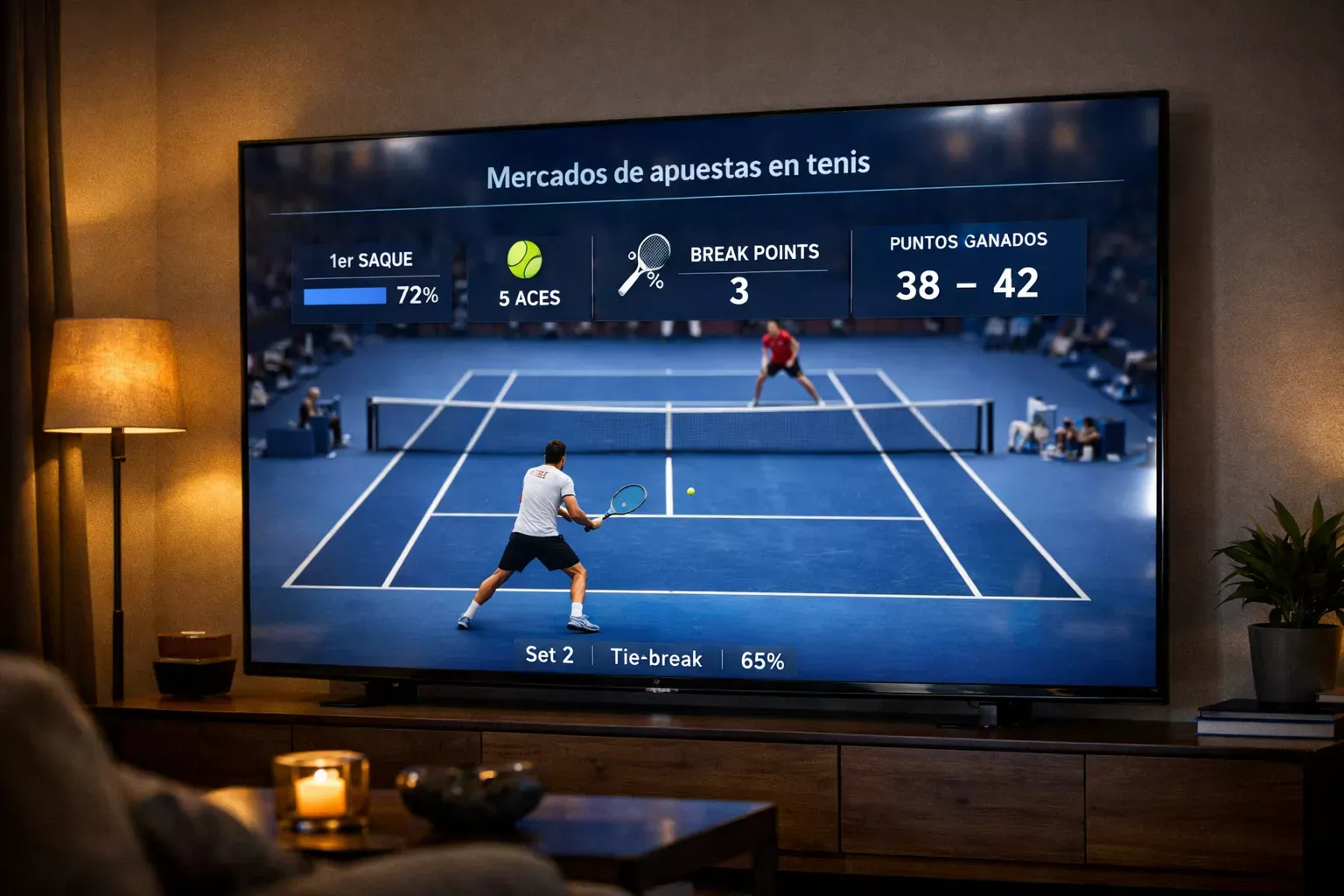 Pantalla con múltiples mercados de apuestas para partido de tenis