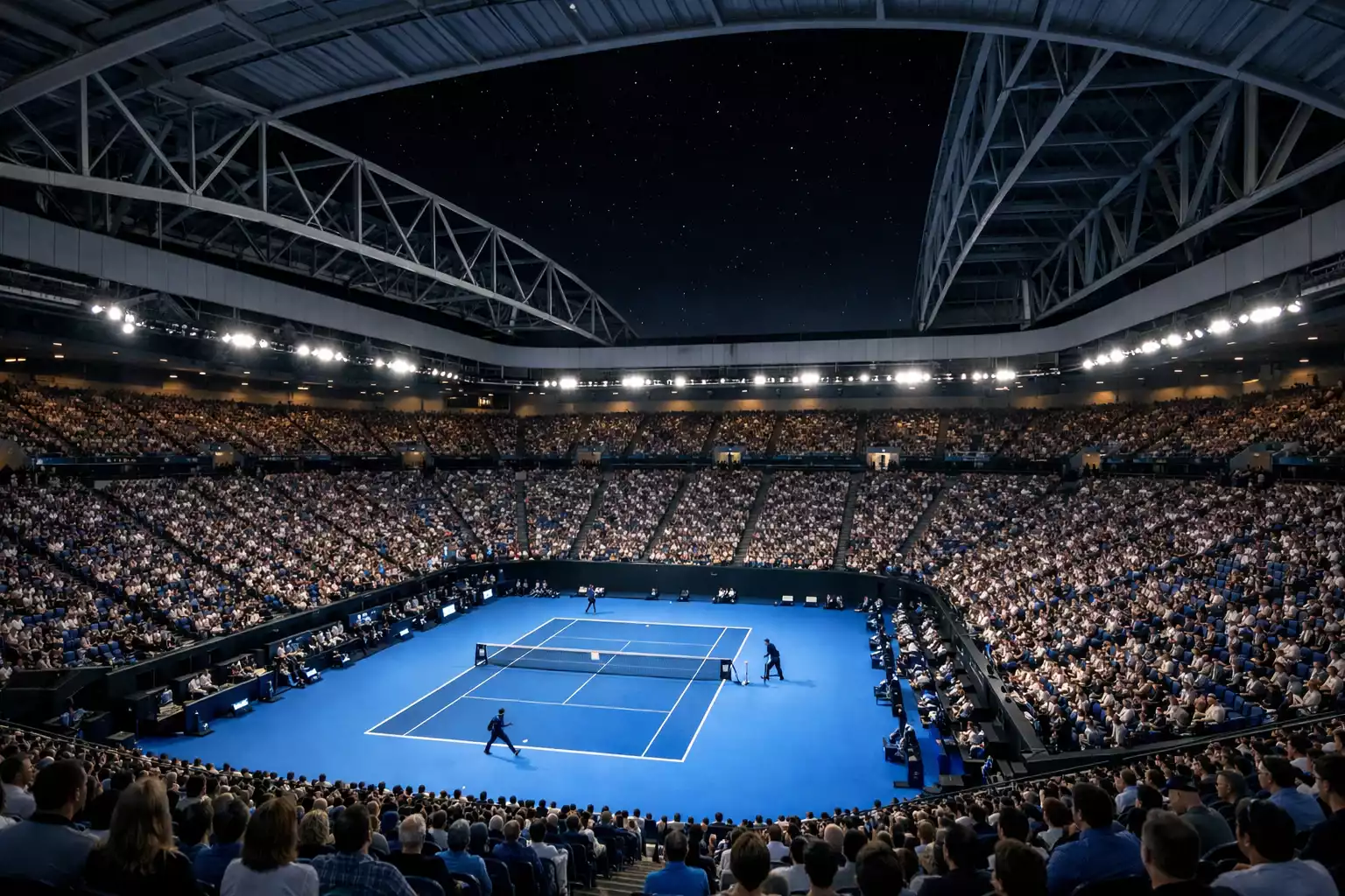 Estadio Rod Laver Arena de Melbourne durante partido nocturno